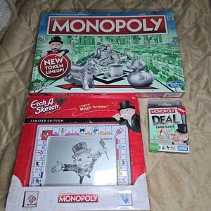 Bundle- Monopoly Board, Etch-A-Sketch, & Deal Card Games